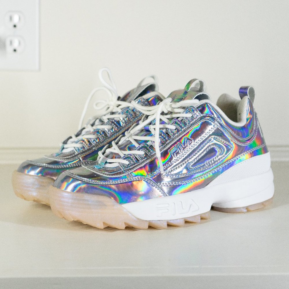 FILA Women’s Disruptor II Iridescent Holographic Shoes | Size 10 (fits like 9.5)